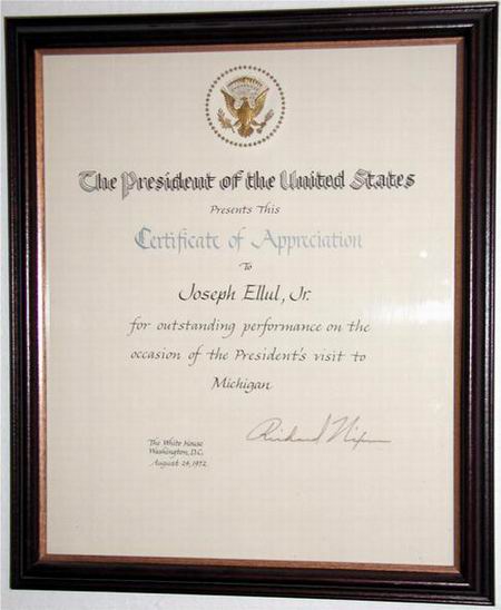 Mt Clemens Drive-In Theatre - Certificate Of Appreciation From President Nixon Courtesy Joe Ellul Jr